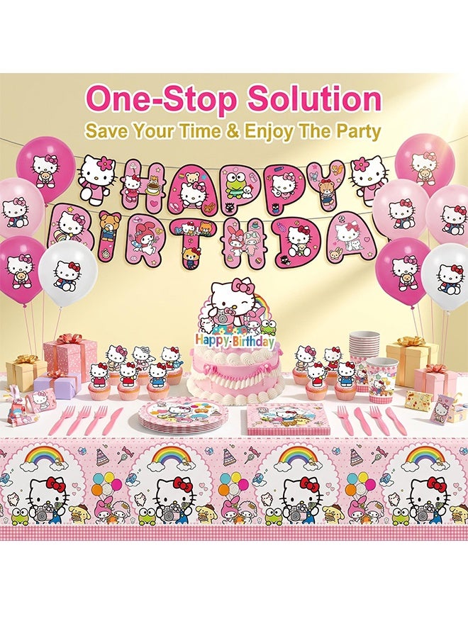 Hello Kitty 79Pcs Sanrio Characters Birthday Party Supplies Set for 10 Guests,Hello Kitty and Friends Pink Theme Decorations with Tableware Plates Cups Napkins Banner Cake Toppers Balloons Tablecloth for Kids Birthday Baby Shower - Image 3