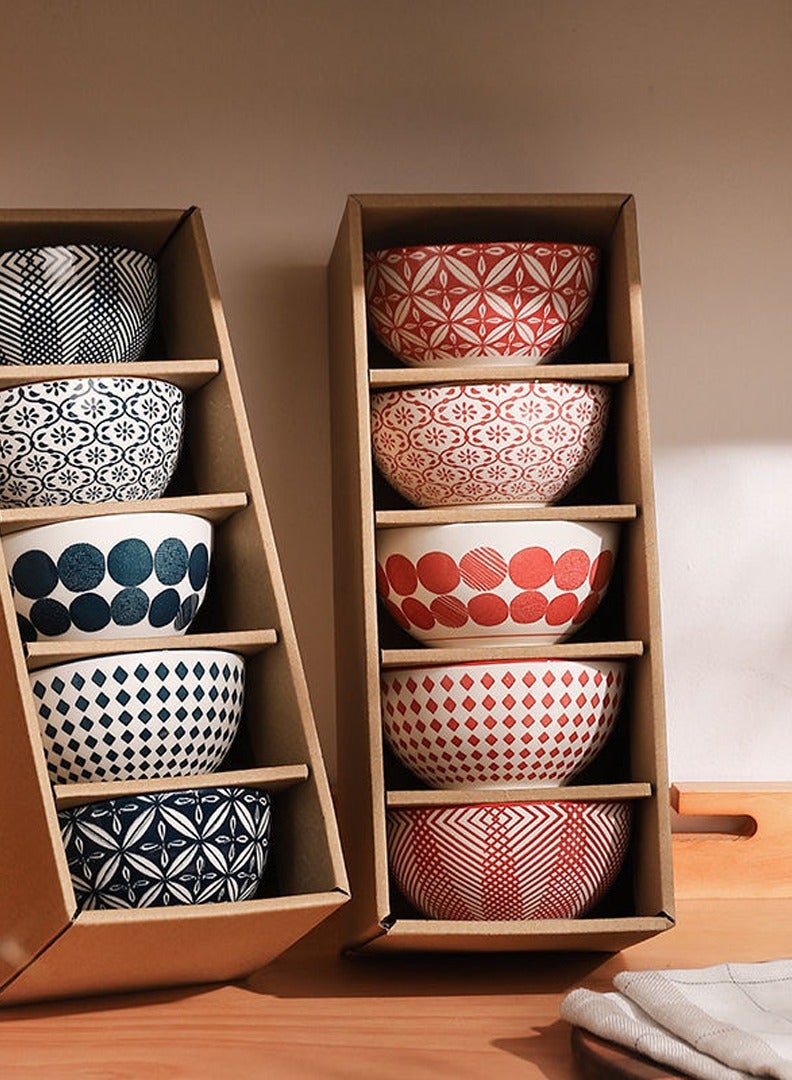 MIXDE Classic Japanese Style Japanese Style Tableware Bowl, Creative Ceramic Soup Bowl Rice Bowl, Kitchen Household 5 Bowls Set, Housewarming Gifts - Image 5