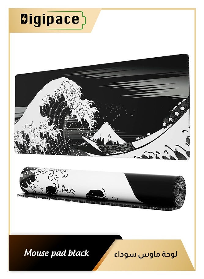 الفضاء الرقمي لوحة ماوس ألعاب كبيرة، حصيرة مكتب ممتدة بتصميم موجة يابانية، للوحة مفاتيح الكمبيوتر والماوس (80 × 30 × 0.3 سم) - Image 1