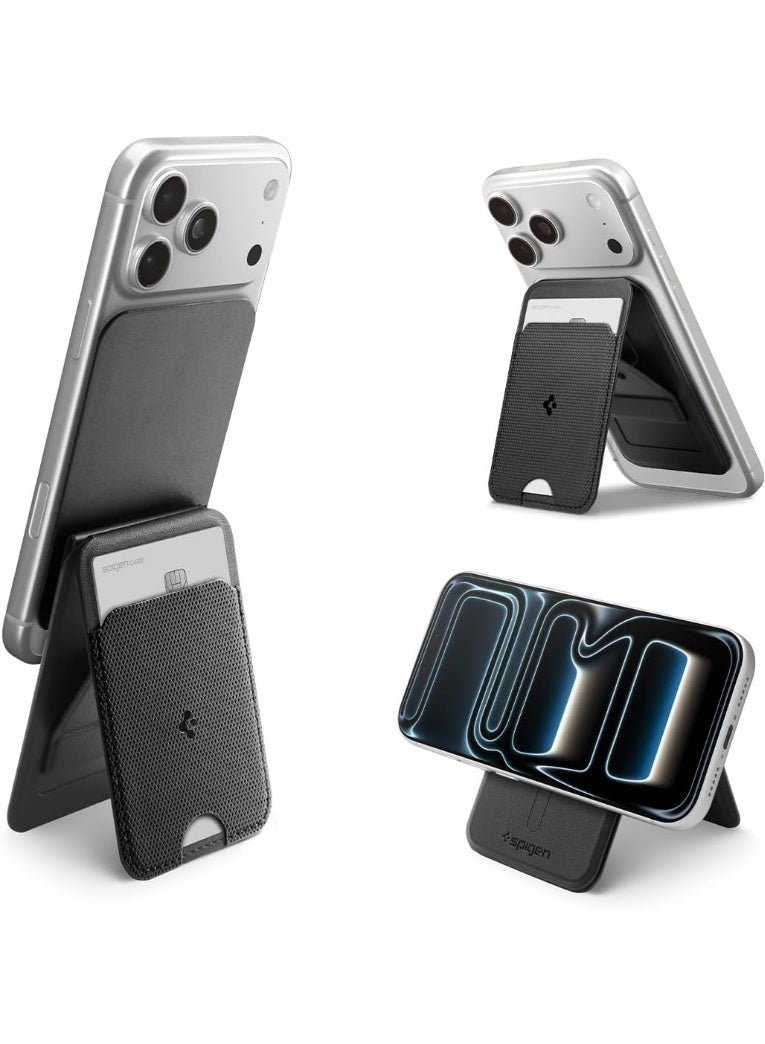 Spigen Slim Fold (MagFit) Magnetic Wallet Card Holder [1 Card Tripod Stand] MagSafe Compatible with iPhone 17/16/15/14/13/12 Series, Pixel 10 Pixelsnap & MagSafe Cases – Black 1-Card - Image 1