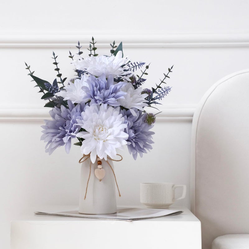 hopeme 16" Artificial Flowers with Eucalyptus Stems and Greenery, Faux Dahlia Flower Arrangement in White Ceramic Vase with Heart Charm DÃ©cor, Rustic Farmhouse Table Centerpiece for Home, Kitchen & Office - Image 4