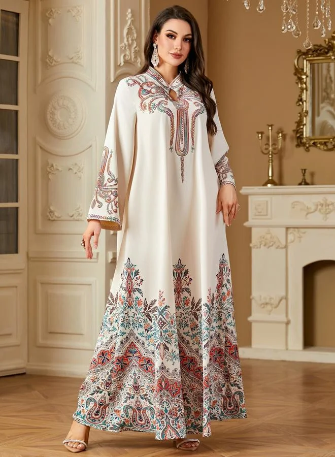 تايك تو جلابية بأكمام طويلة وتفاصيل طبعة جرافيك