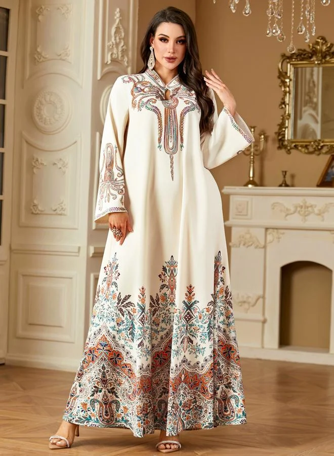 تايك تو جلابية بأكمام طويلة وتفاصيل طبعة جرافيك