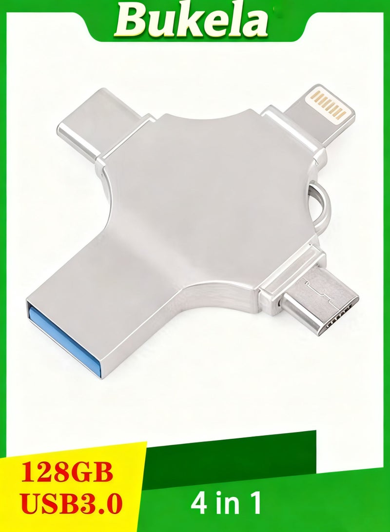 كيلا محرك أقراص فلاش USB USB C ذاكرة فلاش 128 جيجابايت 4 في 1 محرك أقراص متعدد الوظائف مع منافذ Micro USB Type-C لأجهزة Android الذكية Iphone Pad MacBook والكمبيوتر المحمول - Image 1