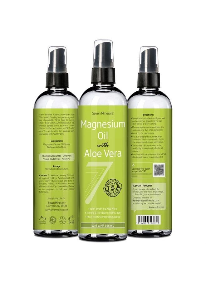 Seven Minerals - Magnesium Oil Spray with Aloe Vera - Less Itchy - Use as Magnesium Deodorant - Made in USA - Get Healthy Hair & Skin and Sleep Better! | FREE eBook Included (Big 12 oz) - Image 1