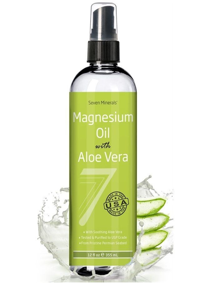 Seven Minerals - Magnesium Oil Spray with Aloe Vera - Less Itchy - Use as Magnesium Deodorant - Made in USA - Get Healthy Hair & Skin and Sleep Better! | FREE eBook Included (Big 12 oz) - Image 1
