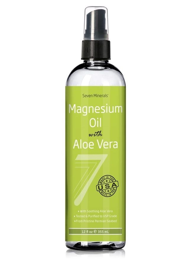 Seven Minerals - Magnesium Oil Spray with Aloe Vera - Less Itchy - Use as Magnesium Deodorant - Made in USA - Get Healthy Hair & Skin and Sleep Better! | FREE eBook Included (Big 12 oz) - Image 1