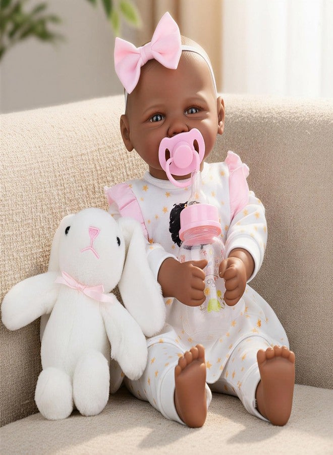 KSBD Baby Doll Black Girl 17 Inch, Lifelike African American Newborn Doll with Soft Weighted Body, Realistic Baby Doll for Girls, Bottle, Pacifier, Diapers & Bibs, Gift for Ages 3+ - Image 2