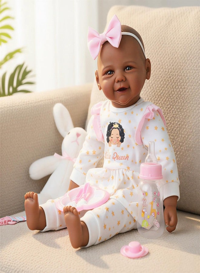 KSBD Baby Doll Black Girl 17 Inch, Lifelike African American Newborn Doll with Soft Weighted Body, Realistic Baby Doll for Girls, Bottle, Pacifier, Diapers & Bibs, Gift for Ages 3+ - Image 4