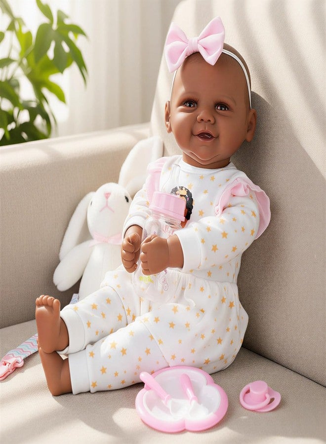 KSBD Baby Doll Black Girl 17 Inch, Lifelike African American Newborn Doll with Soft Weighted Body, Realistic Baby Doll for Girls, Bottle, Pacifier, Diapers & Bibs, Gift for Ages 3+ - Image 5