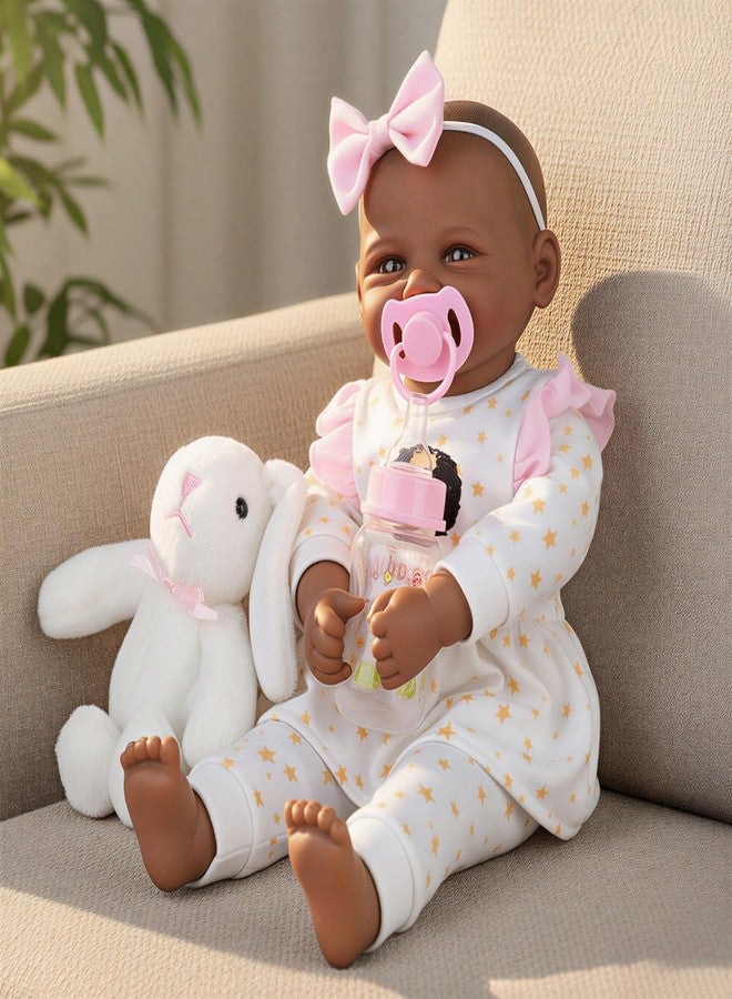 KSBD Baby Doll Black Girl 17 Inch, Lifelike African American Newborn Doll with Soft Weighted Body, Realistic Baby Doll for Girls, Bottle, Pacifier, Diapers & Bibs, Gift for Ages 3+ - Image 3
