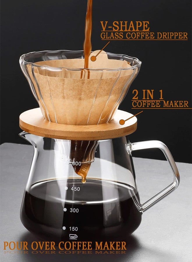 COFISUKI Pour Over Coffee Maker - 20 OZ /600ML Glass Carafe Coffee Server with Glass Coffee Dripper/Filter, Drip Coffee Maker Set for Home or Office, 1-5 Cups - Image 2