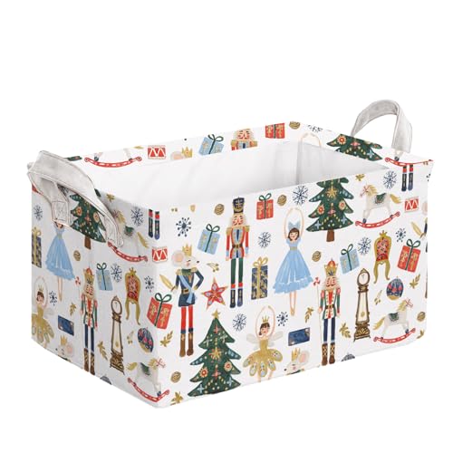 FYSUIMU 2Pcs Christmas Storage Basket Collapsible Canvas Organizer Cartoon Nutcracker Fabric Storage Bin with Handles for Shelf Closet Winter Xmas Home Organizer Decor - Image 1