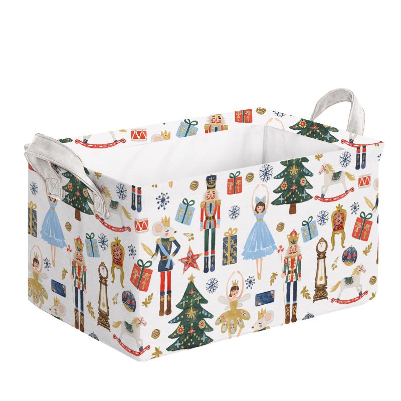 FYSUIMU 2Pcs Christmas Storage Basket Collapsible Canvas Organizer Cartoon Nutcracker Fabric Storage Bin with Handles for Shelf Closet Winter Xmas Home Organizer Decor - Image 2