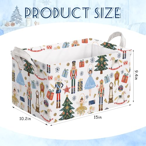FYSUIMU 2Pcs Christmas Storage Basket Collapsible Canvas Organizer Cartoon Nutcracker Fabric Storage Bin with Handles for Shelf Closet Winter Xmas Home Organizer Decor - Image 3