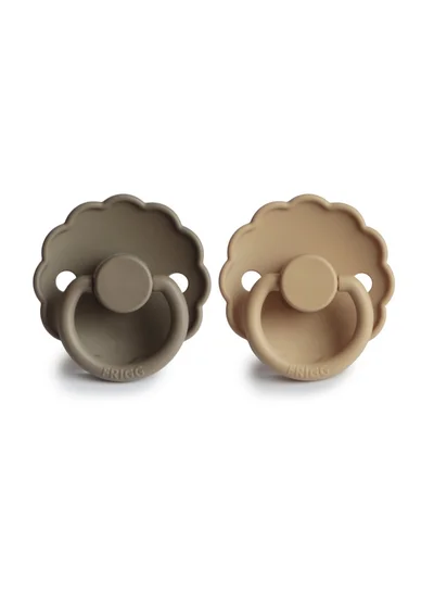 FRIGG Daisy Silicone Baby Pacifier 0-6M 2-Pack Croissant/Portobello -Size 1