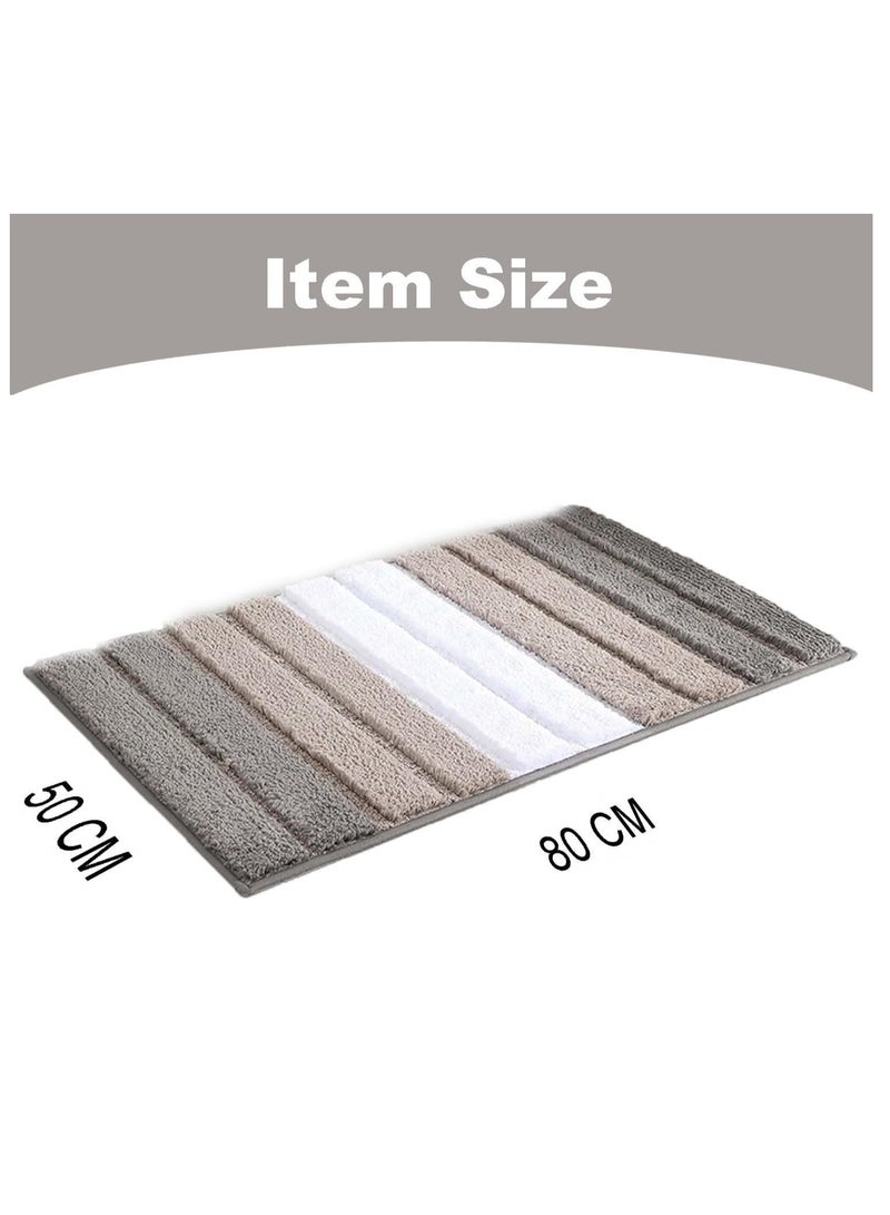 TYCOM سجاد الحمام حصيرة 50x80 سم غير قابلة للانزلاق ناعمة رقيقة من الألياف الدقيقة سجادة دش قابلة للغسل في الغسالة سريعة الجفاف حصائر استحمام فائقة للحمام والدش فضي. - Image 2