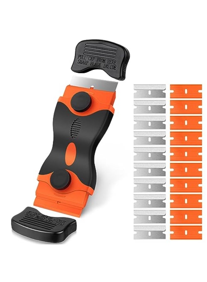 Chabeia Razor Blade Scraper, 2-in-1 Scraper Tool with 10PCS Metal Blades and 10PCS Plastic Blades, Multi-funtional Cleaning Razor Scraper for Decals, Stickers, Labels, Caulk, Adhesive, Paint Removal - Image 1