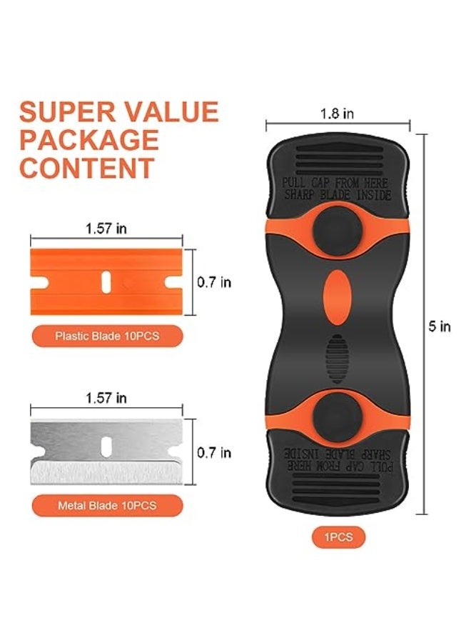 Chabeia Razor Blade Scraper, 2-in-1 Scraper Tool with 10PCS Metal Blades and 10PCS Plastic Blades, Multi-funtional Cleaning Razor Scraper for Decals, Stickers, Labels, Caulk, Adhesive, Paint Removal - Image 3