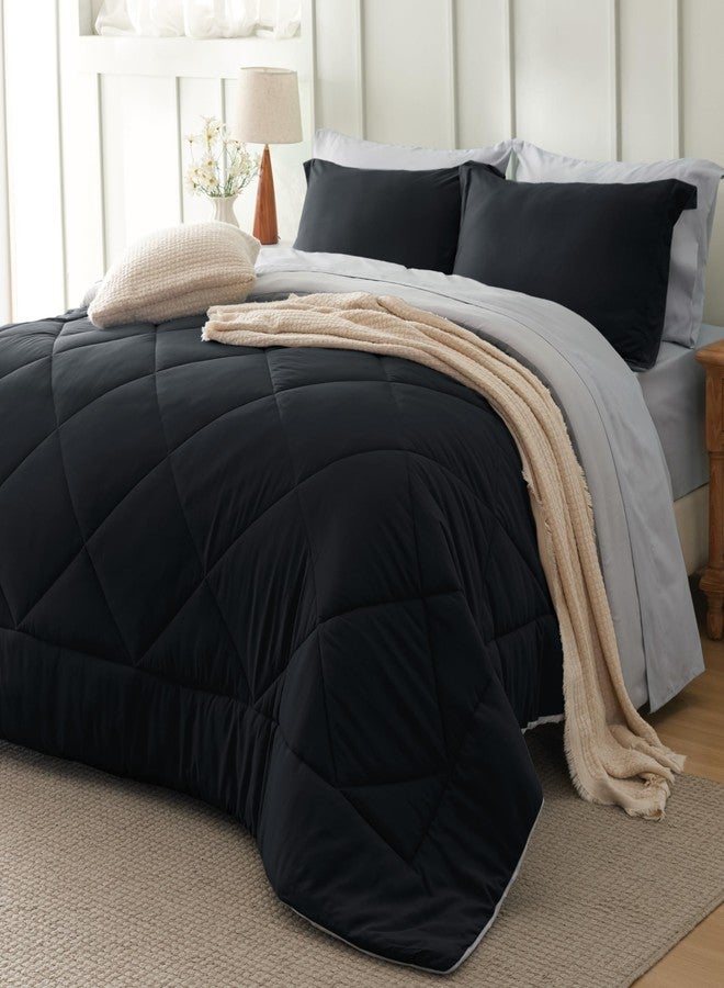 Bedsure Oversized Queen Comforter Set - 7 Pieces Reversible Black Bedding, Oversized Queen Size Bed Set for All Seasons, Bed in a Bag with Down Alternative Comforter, Sheets, Pillowcases & Shams - Image 1