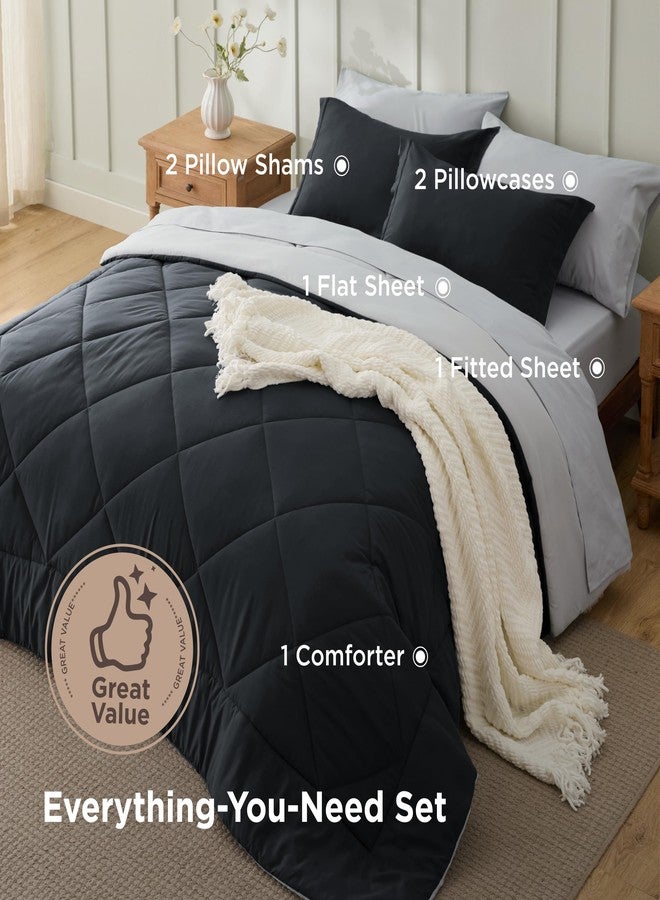 Bedsure Oversized Queen Comforter Set - 7 Pieces Reversible Black Bedding, Oversized Queen Size Bed Set for All Seasons, Bed in a Bag with Down Alternative Comforter, Sheets, Pillowcases & Shams - Image 3