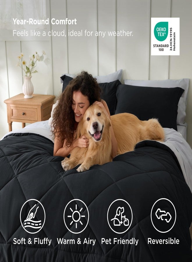 Bedsure Oversized Queen Comforter Set - 7 Pieces Reversible Black Bedding, Oversized Queen Size Bed Set for All Seasons, Bed in a Bag with Down Alternative Comforter, Sheets, Pillowcases & Shams - Image 4