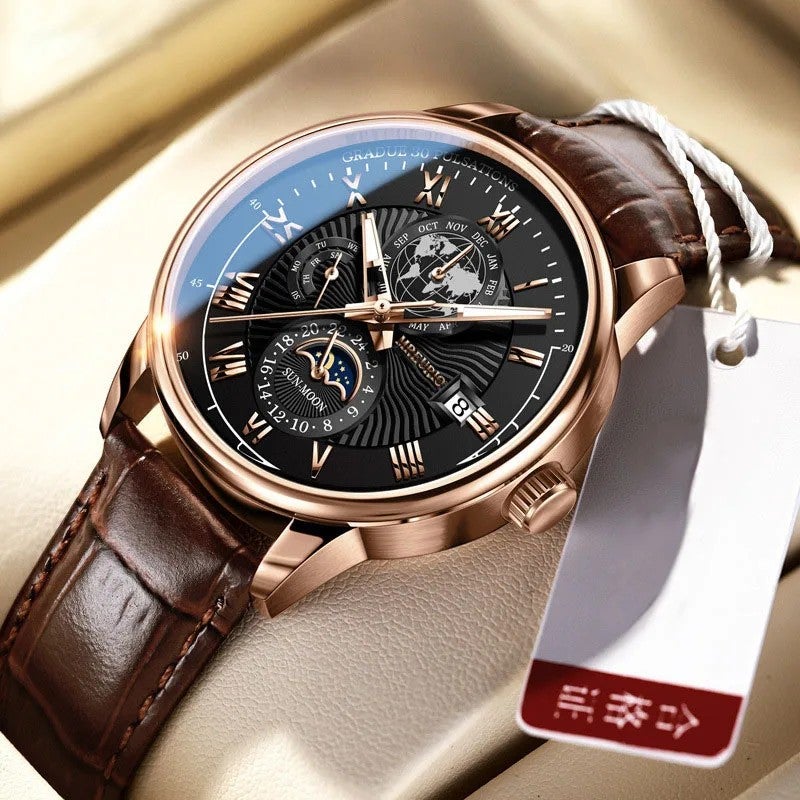 Y&D Foreign Trade New Fashion Hot-Selling Charm Quartz Alloy Men's Watch Glass Luminous 20mm Leather Strap 3BAR Water Resistance - Image 3