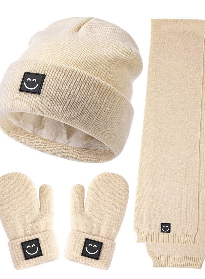 Hispeka Baby Beanie Mittens Scarf Set,Toddler Kids Winter Hat and Thermal Gloves Neck Warmer Set for Girls Boys Beige - Image 1