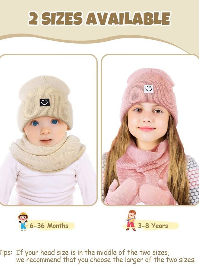 Hispeka Baby Beanie Mittens Scarf Set,Toddler Kids Winter Hat and Thermal Gloves Neck Warmer Set for Girls Boys Beige - Image 5
