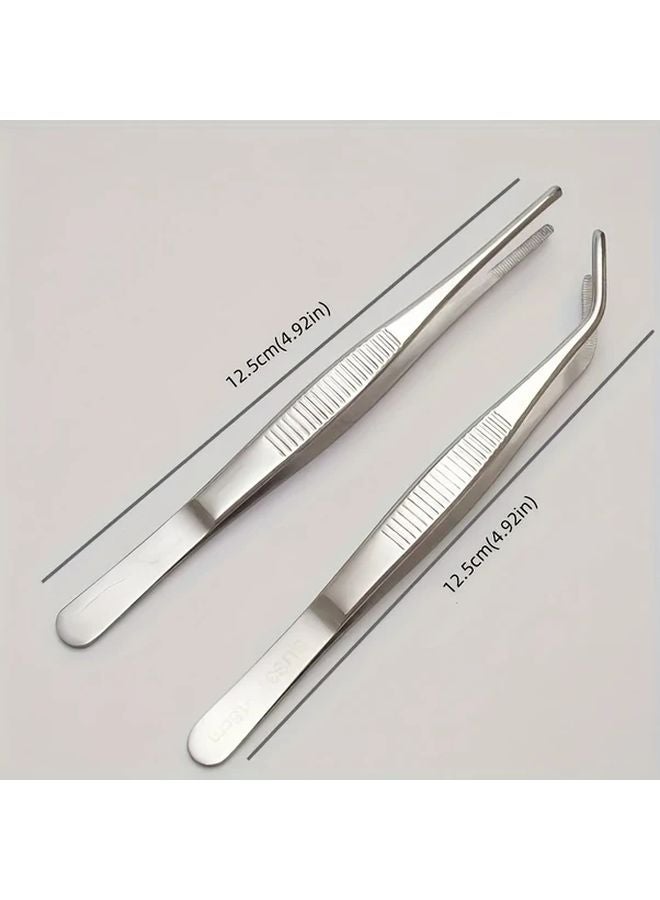 Stainless Steel Tweezers Set 1 Straight Head And 1 Elbow For Crafts Artworks Laboratory - Image 1