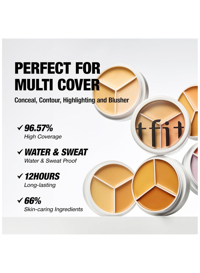 TFIT Cover Up Pro Concealer Palette - 3-in-1 Full Coverage Color Correcting Cream (Hydrating, 02 Warm, 0.52 Oz) - Image 2