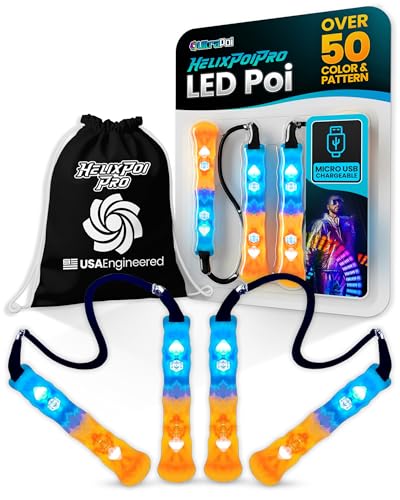UltraPoi HelixPoi Pro Set Rechargeable LED Poi w 50 Color Modes Spinning Light Flow Toys wNonLED Knob Handles Soft Cases Adjustable Leashes Visual Poi for Rave Parties Performance - Image 1