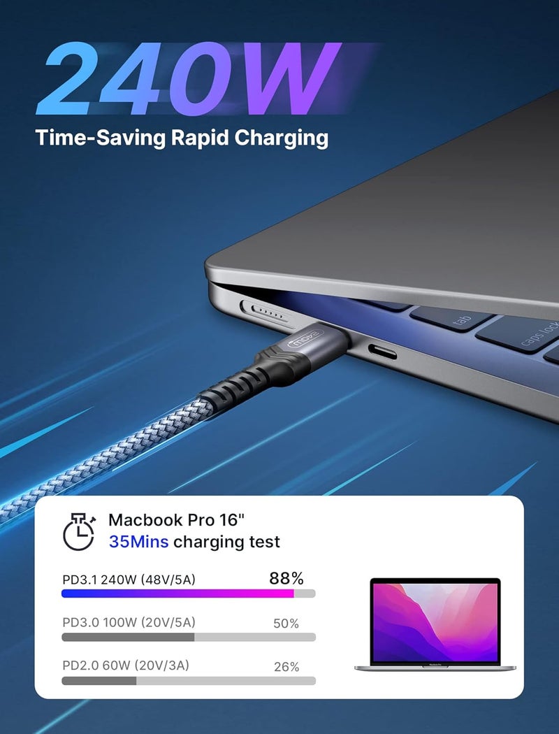 jsaux 240W USB C to C Cable 3M, USB C Cord Type C Fast Charger Compatible with MacBook Pro Air, iPad, Dell, iPhone 17 Pro Max/17 Air/17/17e, iPhone 16 15 Series, Samsung Galaxy S25/S24/S23, Pixel-Grey - Image 4