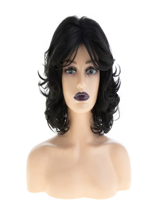 Wiwige Black Wig for Women Short Wavy Curly Wigs with Bangs 14inch Medium Length Synthetic Chic Hair for Halloween Cosplay Costume Party - Image 2
