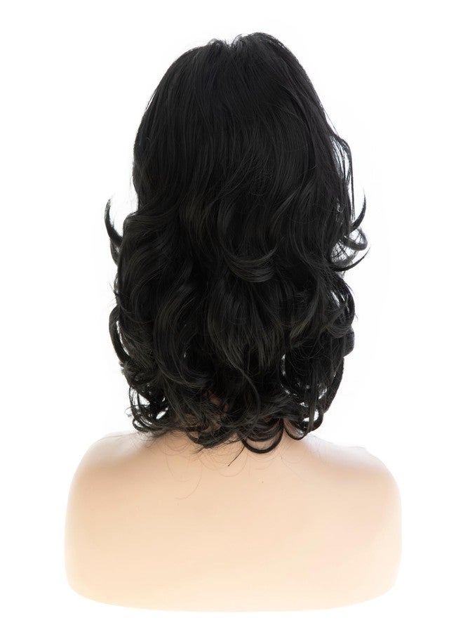Wiwige Black Wig for Women Short Wavy Curly Wigs with Bangs 14inch Medium Length Synthetic Chic Hair for Halloween Cosplay Costume Party - Image 5