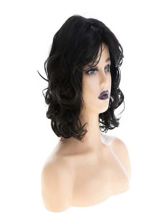 Wiwige Black Wig for Women Short Wavy Curly Wigs with Bangs 14inch Medium Length Synthetic Chic Hair for Halloween Cosplay Costume Party - Image 4