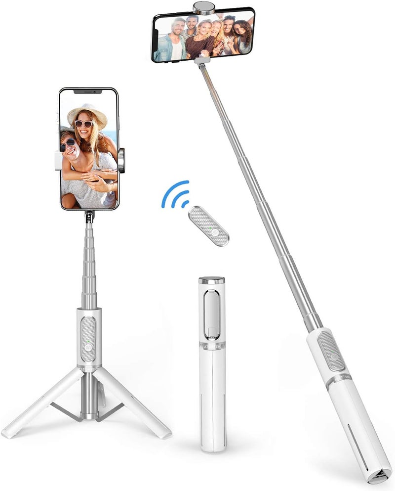 ATUMTEK Selfie Stick Tripod, 3-in-1 Extendable Aluminum Phone Tripod with Detachable Bluetooth Remote, Compatible with iPhone 17/16/15/14/13/12/11/11 Pro/XS Max/XR and Samsung Smartphones, White - Image 1
