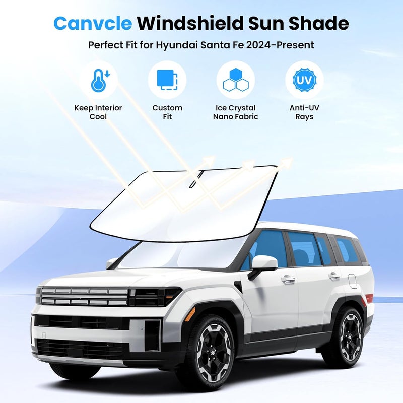 Canvcle Windshield Sun Shade for 2024-2025 2026 Hyundai Santa Fe Accessories Upgraded Double-Layer Front Window Sunshade Cover Sun Visor Protector Foldable Block UV Rays Keep Vehicle Cool - Image 2