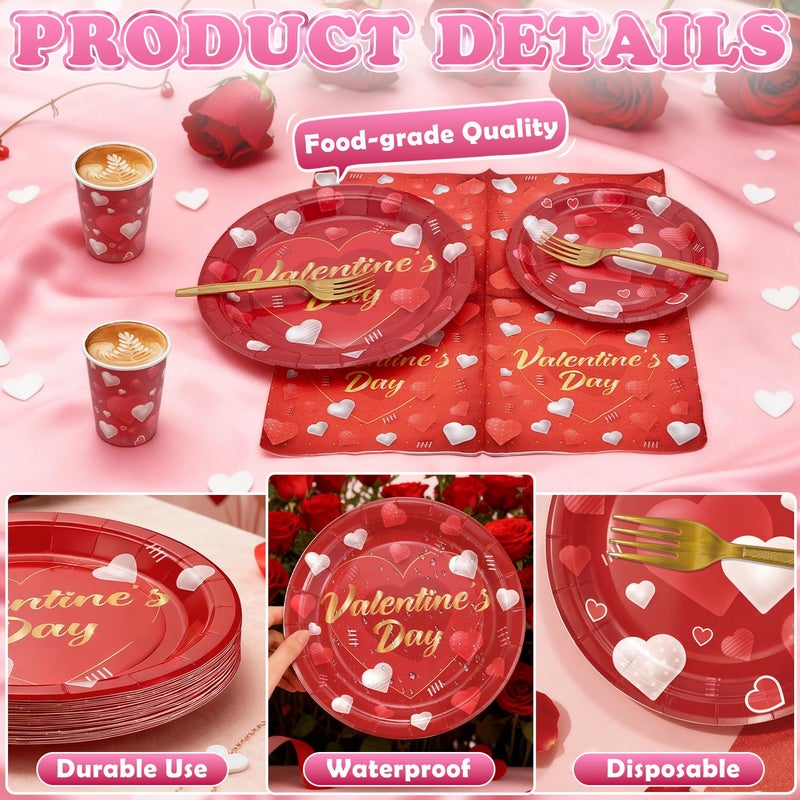 ANSEE 125PCS Valentine's Day Plates and Napkins Set, 9 inches Happy Valentines & 7 inches Heart Paper Plate Napkins Cups Forks for Valentines Day Party Decorations, Serve for 25 Guests - Image 3
