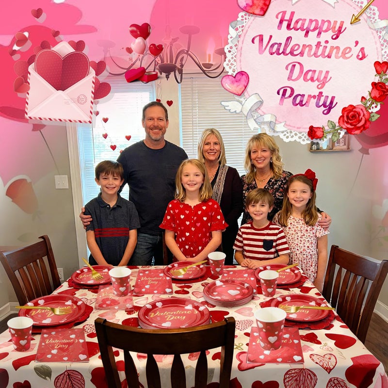 ANSEE 125PCS Valentine's Day Plates and Napkins Set, 9 inches Happy Valentines & 7 inches Heart Paper Plate Napkins Cups Forks for Valentines Day Party Decorations, Serve for 25 Guests - Image 5