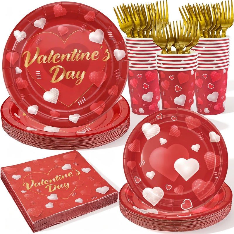 ANSEE 125PCS Valentine's Day Plates and Napkins Set, 9 inches Happy Valentines & 7 inches Heart Paper Plate Napkins Cups Forks for Valentines Day Party Decorations, Serve for 25 Guests - Image 1