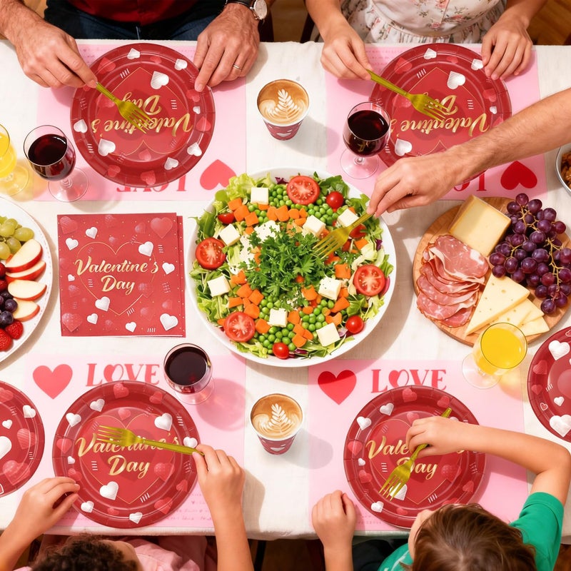ANSEE 125PCS Valentine's Day Plates and Napkins Set, 9 inches Happy Valentines & 7 inches Heart Paper Plate Napkins Cups Forks for Valentines Day Party Decorations, Serve for 25 Guests - Image 2