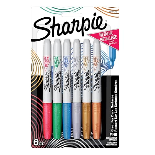 Sharpie Metallics Permanent Markers, Fine Tip, Assorted Colors, 6 Pack - Image 1