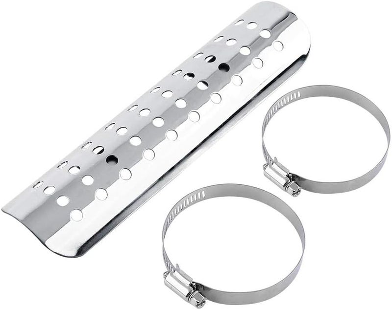 Keenso Motorcycle Exhaust Heat Shield,Universal Motorcycle Heat Guard Cover with 2 Stainless Steel Clamps for 50mm-70mm Pipe Diameter(Silver) - Image 1
