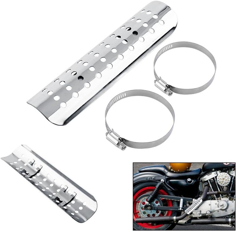 Keenso Motorcycle Exhaust Heat Shield,Universal Motorcycle Heat Guard Cover with 2 Stainless Steel Clamps for 50mm-70mm Pipe Diameter(Silver) - Image 4