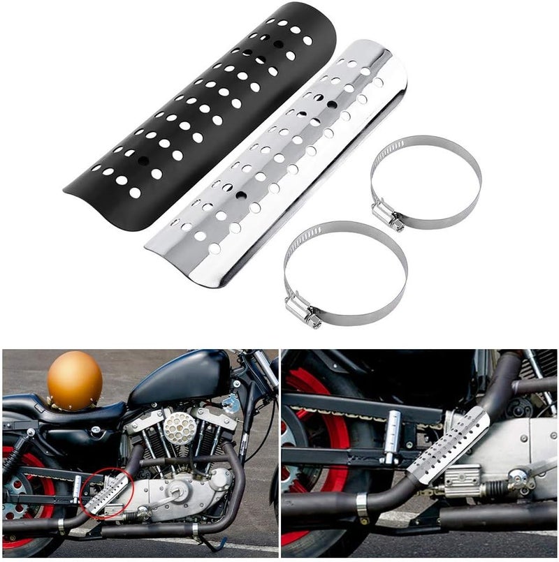 Keenso Motorcycle Exhaust Heat Shield,Universal Motorcycle Heat Guard Cover with 2 Stainless Steel Clamps for 50mm-70mm Pipe Diameter(Silver) - Image 2