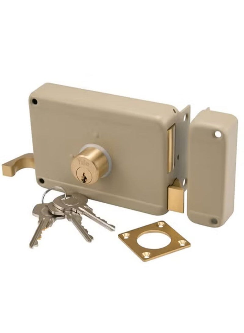 ييل قفل باب خارجي ثقيل التحمل مع اسطوانة نحاسية ومزلاج أمان داخلي لأبواب الحديد والخشب - Image 1