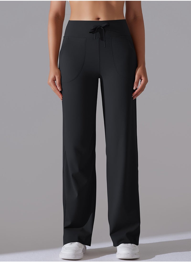 RedMapleTEK Nine Points Wide Leg High Waist Elastic Breathable Casual Pocket Jogging Pants for Running Fitness Yoga  - Image 1