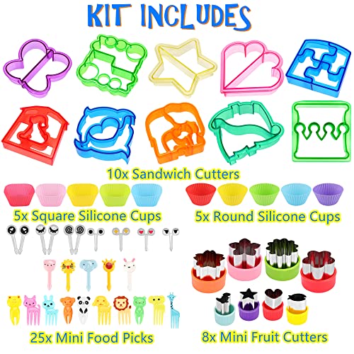 FUNGYAND Sandwich Cutter Set, All in One Bento Box Complete Supplies and Accessories Kit Includes Sandwich Bread Cutters, Fruit Cutter, Animal Food Picks, Silicone Cups - Image 2