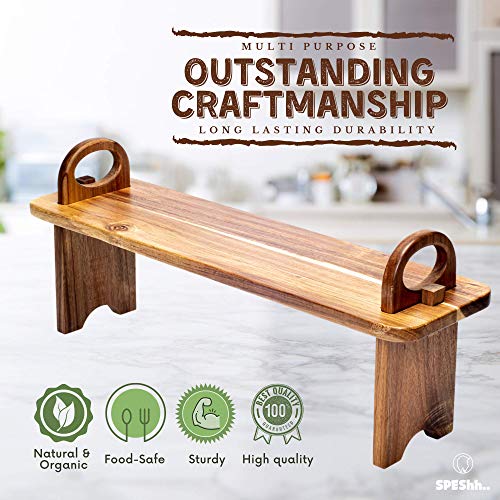 SPEShh Acacia Wooden Serving Board on Stand – Raised Wood Serving Trays Platter – Home Kitchen Countertop Organizer Shelf & Large Charcuterie Tray for Cheese Party Food 21.5 X 6 x 8.7 inches - Image 4